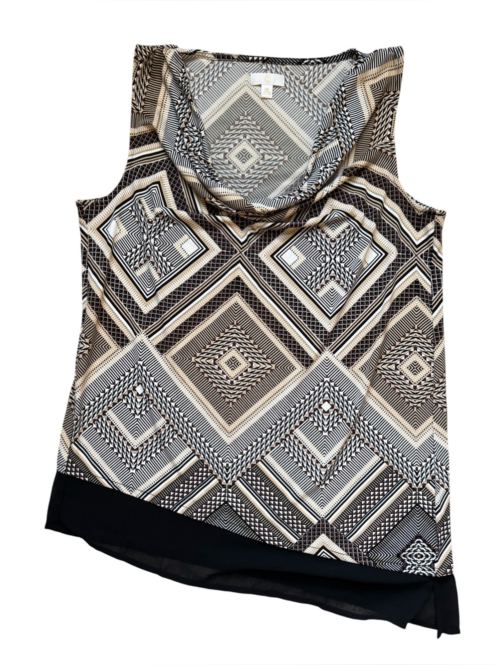 C Geometric Pattern Cowl Neck Blouse